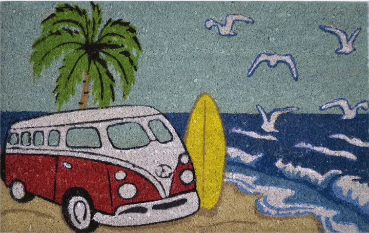 Kombi On The Beach - Camping Doormat