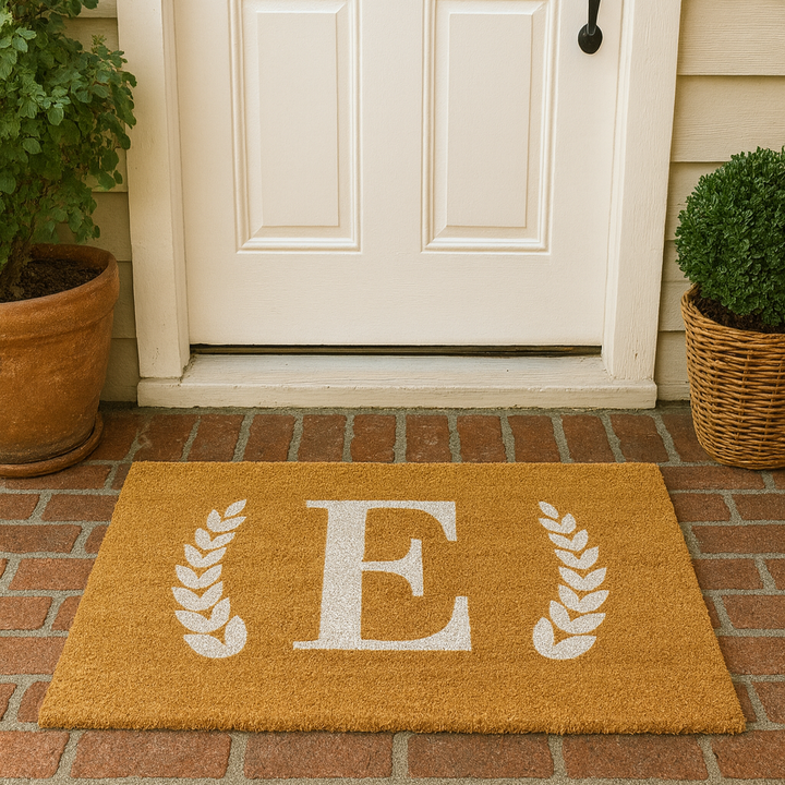 White Initial & Wreath Doormat