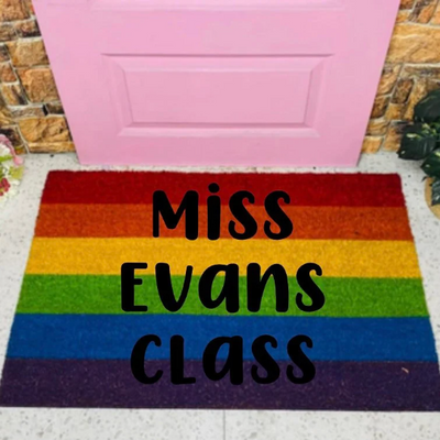 Rainbow Classroom Doormat. Bubbly Font.