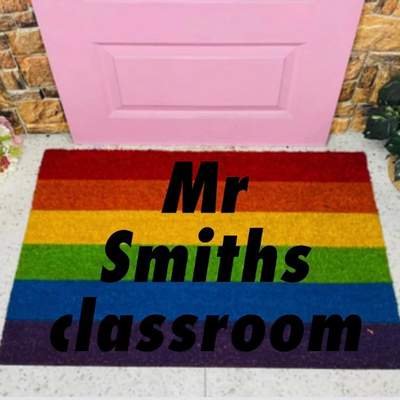 Rainbow Classroom Doormat. Straight Font.