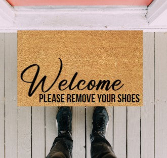 Welcome - Please Remove Your Shoes Doormat. Hunter Font.
